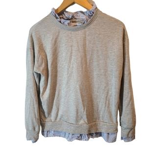 Olivia Warren Top Pinstripe Ruffle Neck Pullover Layering Shirt